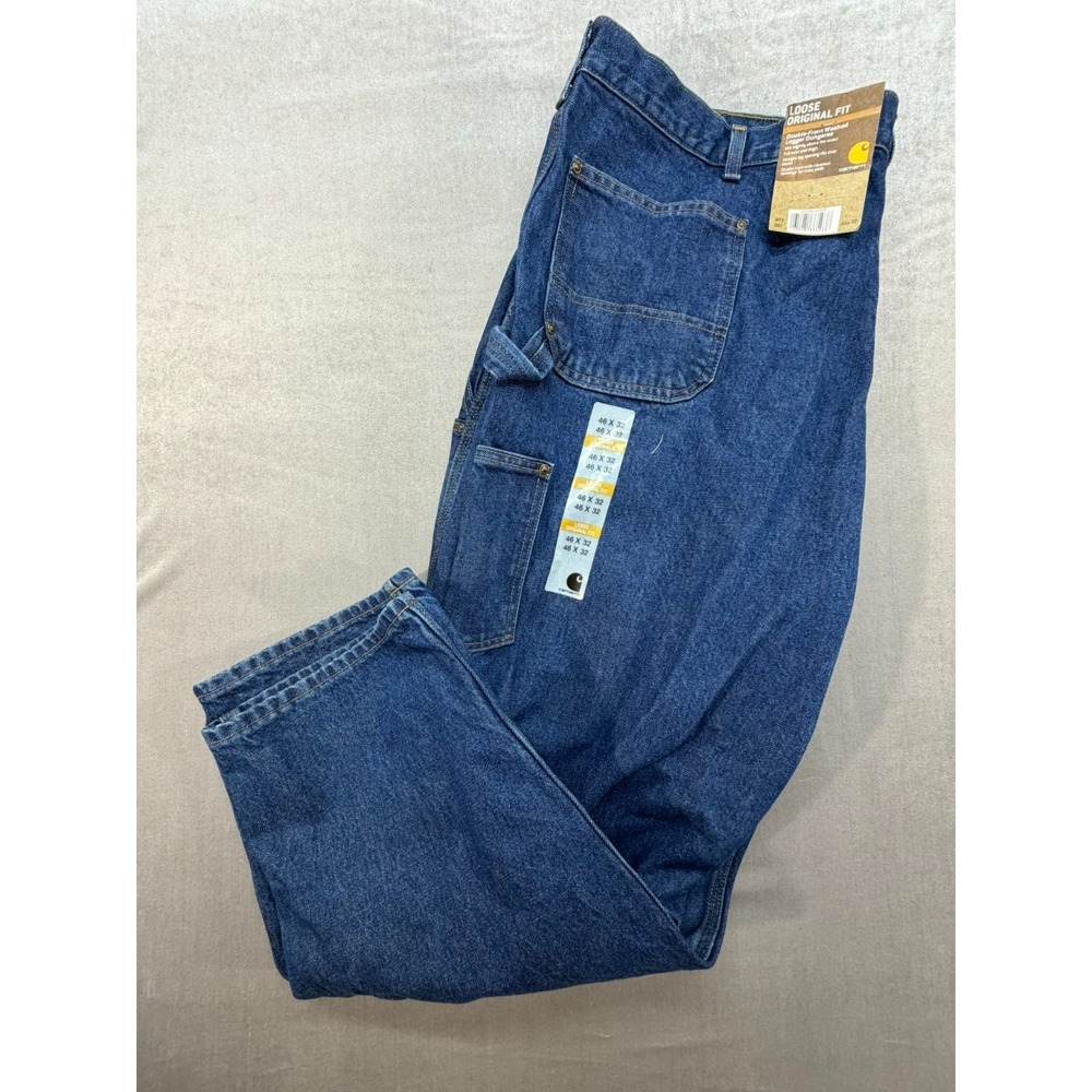 NWT Carhartt Loose fit Men Jeans Carpenter Loop Logger Dungaree Size 46/32 Blue